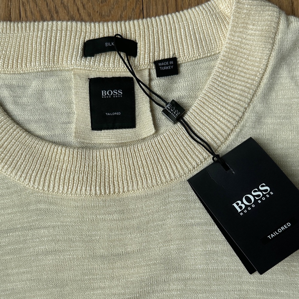 BOSS by Hugo Boss Tailored Silk Knit Short Sleeve Shirt XXL NWT  – Cream Yellow